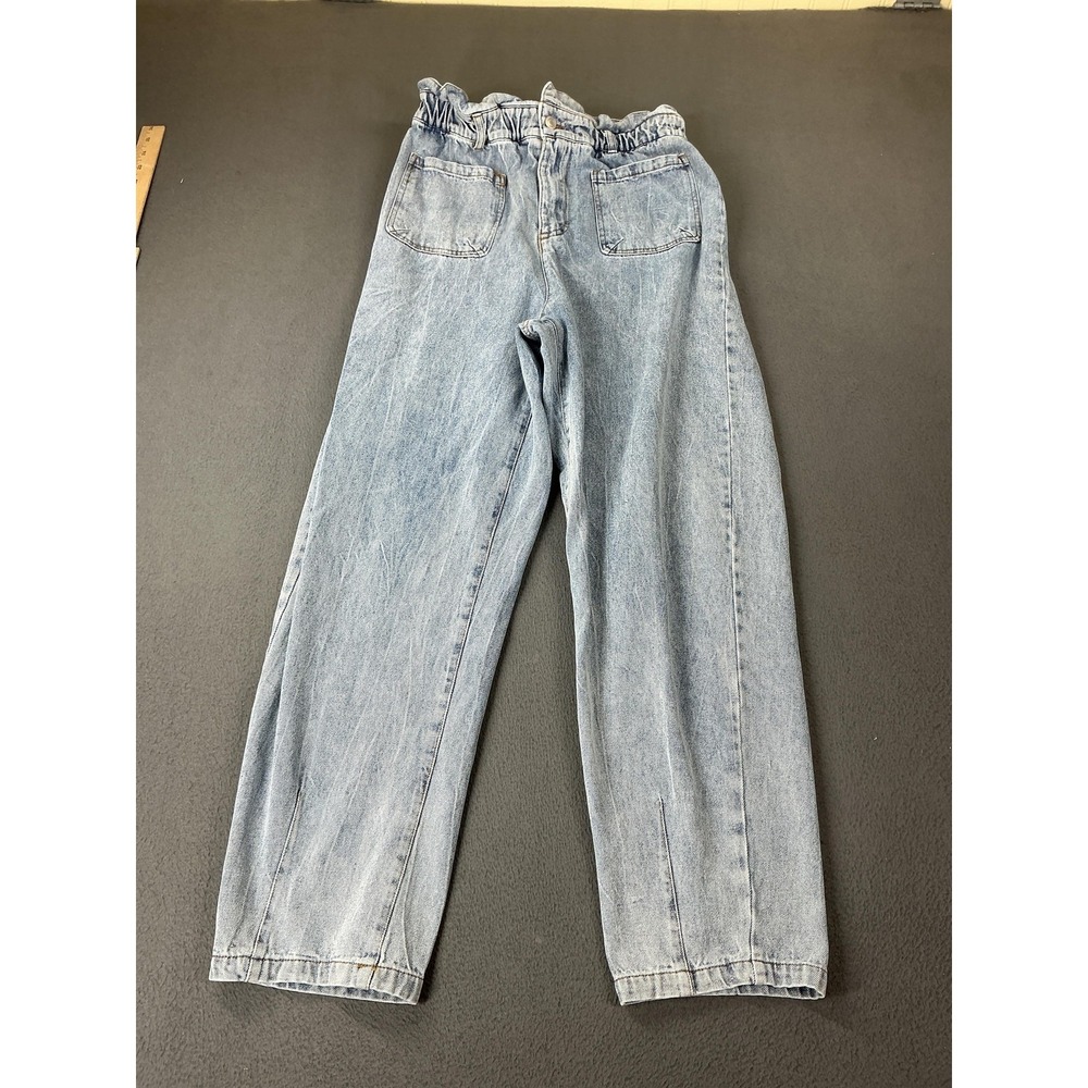 Aaron & Amber Jeans Womens L Blue Paperbag High Rise Relaxed Light Wash